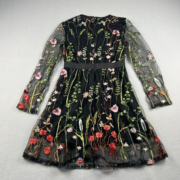 Unbranded Dresses & Skirts - Floral Embroidered Mesh Dress Cotagecore Small Black Sheer Mini Party Wedding